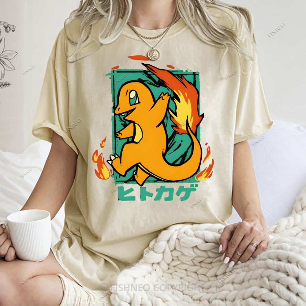 Unisex Cartoon Baby Dragon Printed Washed Tee