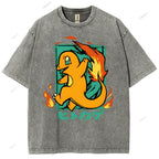 Unisex Cartoon Baby Dragon Printed Washed Tee