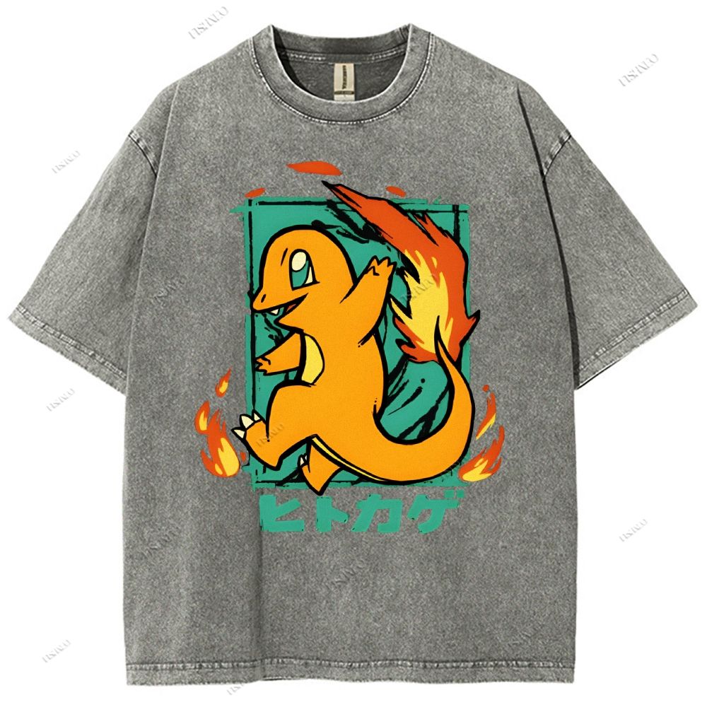 Unisex Cartoon Baby Dragon Printed Washed Tee