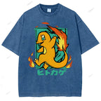 Unisex Cartoon Baby Dragon Printed Washed Tee