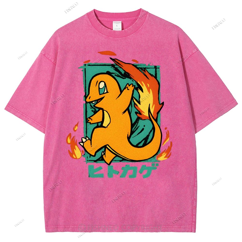 Unisex Cartoon Baby Dragon Printed Washed Tee