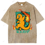 Unisex Cartoon Baby Dragon Printed Washed Tee