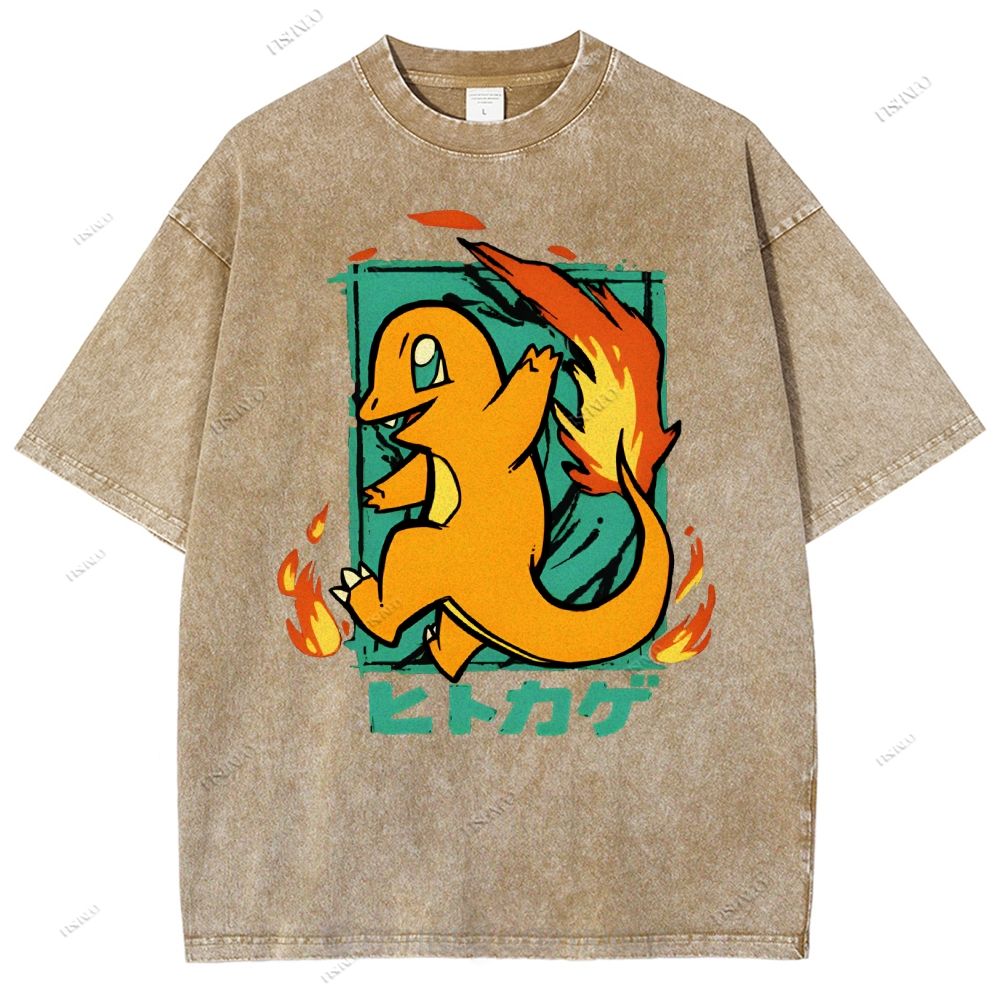 Unisex Cartoon Baby Dragon Printed Washed Tee