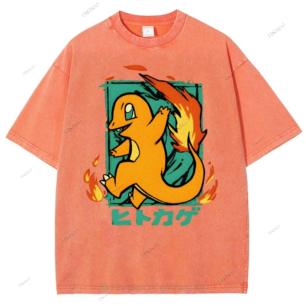 Unisex Cartoon Baby Dragon Printed Washed Tee