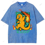Unisex Cartoon Baby Dragon Printed Washed Tee