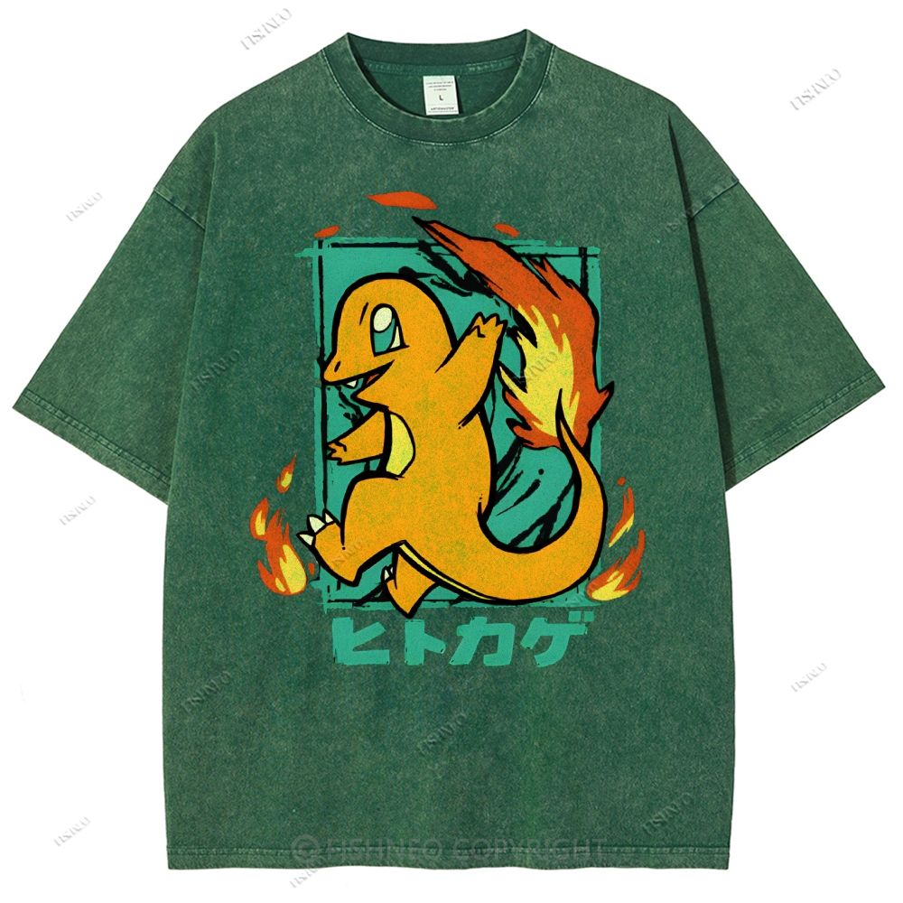 Unisex Cartoon Baby Dragon Printed Washed Tee