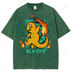 Unisex Cartoon Baby Dragon Printed Washed Tee