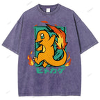 Unisex Cartoon Baby Dragon Printed Washed Tee