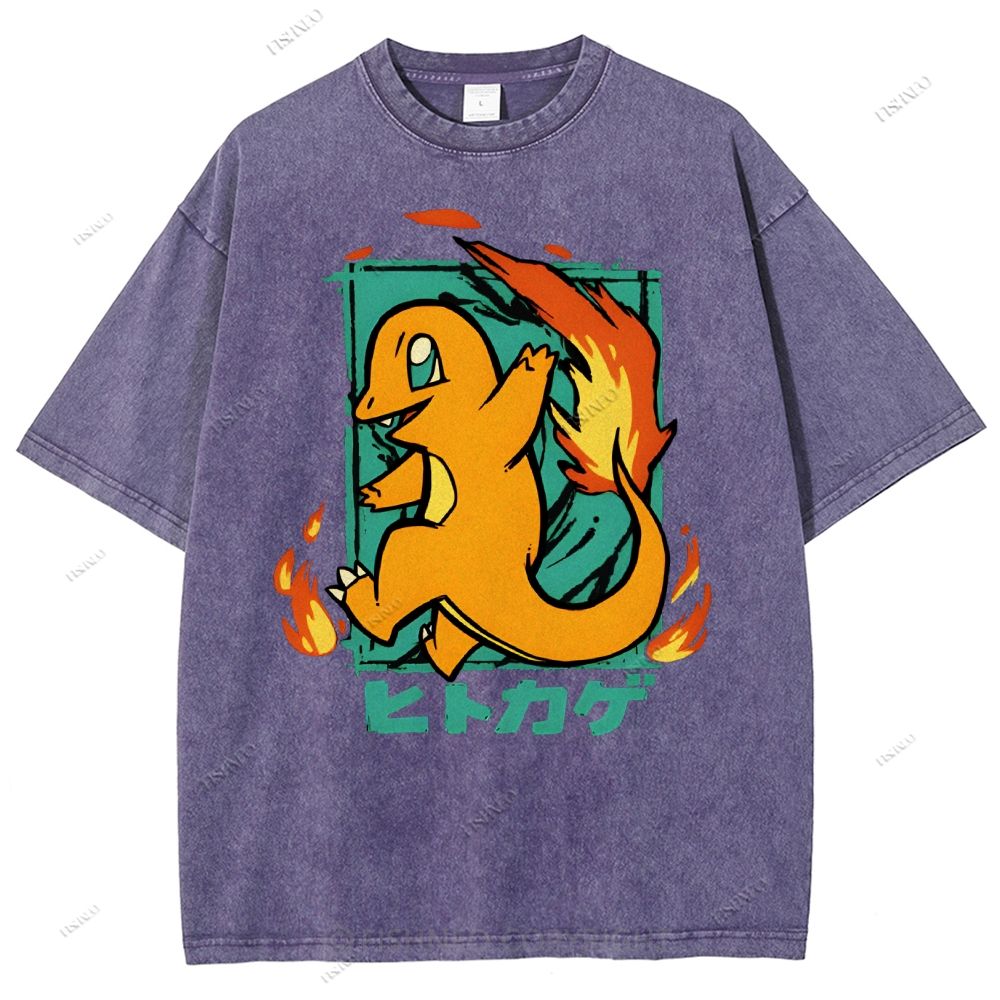 Unisex Cartoon Baby Dragon Printed Washed Tee