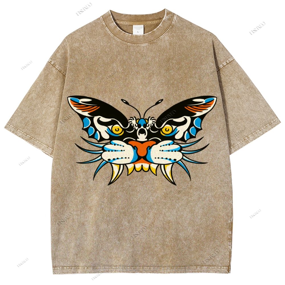 Unisex Vintage Animals Kite Printed Washed Tee