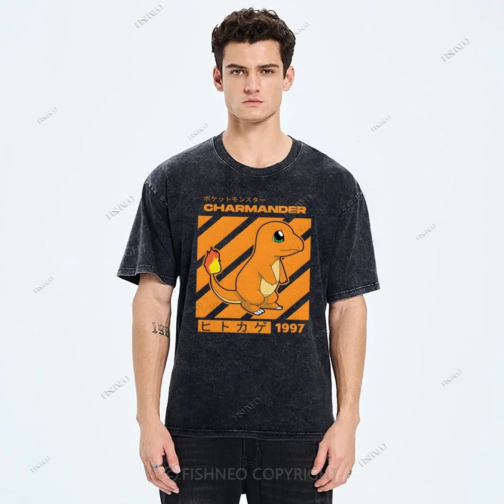 Unisex Cartoon Baby Dragon Printed Washed Tee