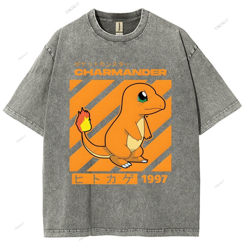Unisex Cartoon Baby Dragon Printed Washed Tee