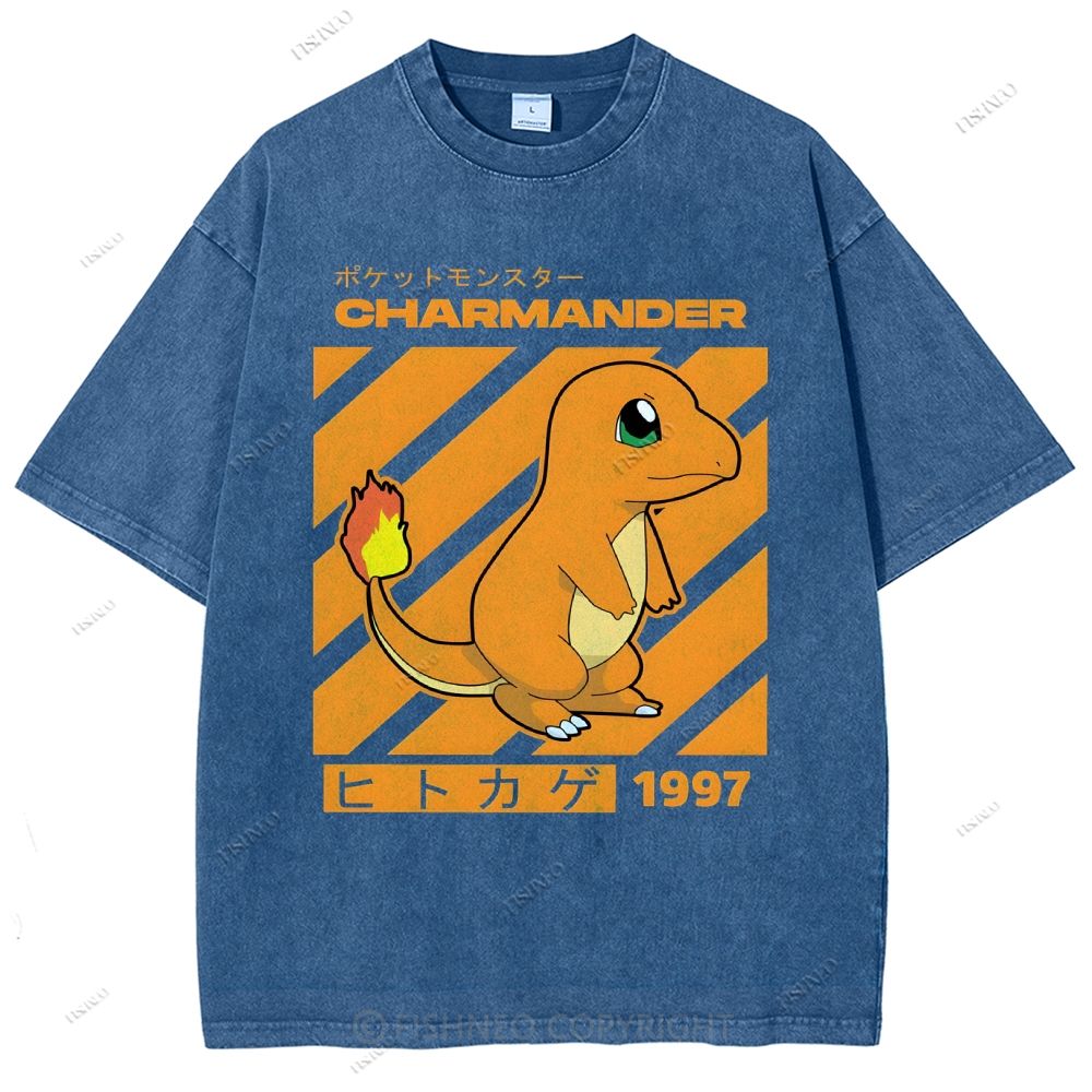 Unisex Cartoon Baby Dragon Printed Washed Tee
