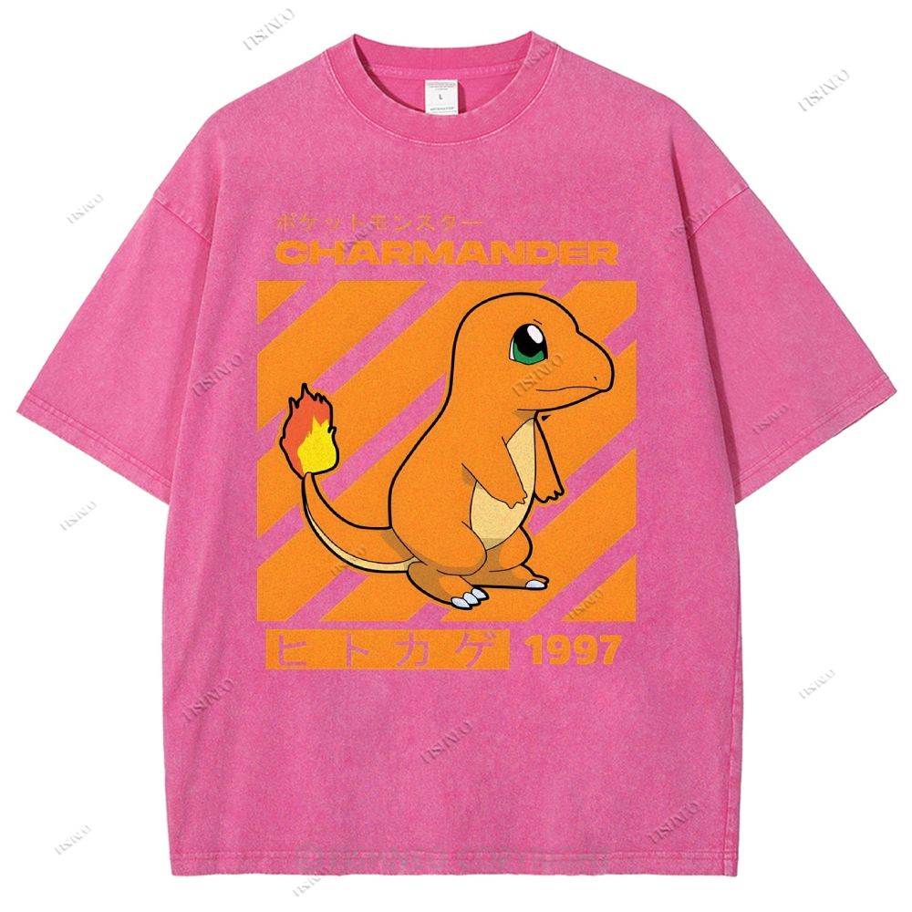 Unisex Cartoon Baby Dragon Printed Washed Tee