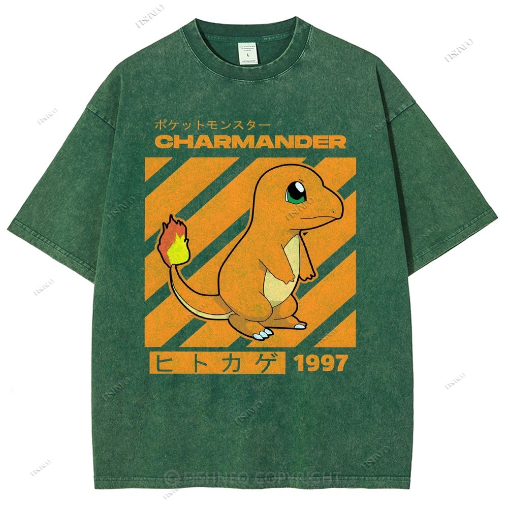 Unisex Cartoon Baby Dragon Printed Washed Tee