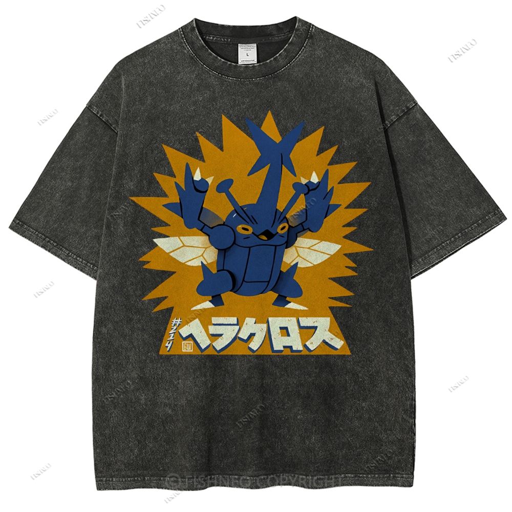 Unisex Cartoon Monster Printed Washed Tee