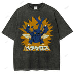 Unisex Cartoon Monster Printed Washed Tee