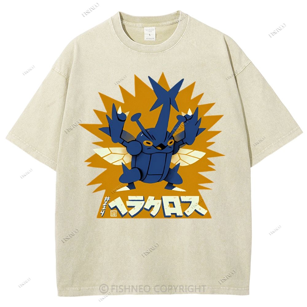Unisex Cartoon Monster Printed Washed Tee