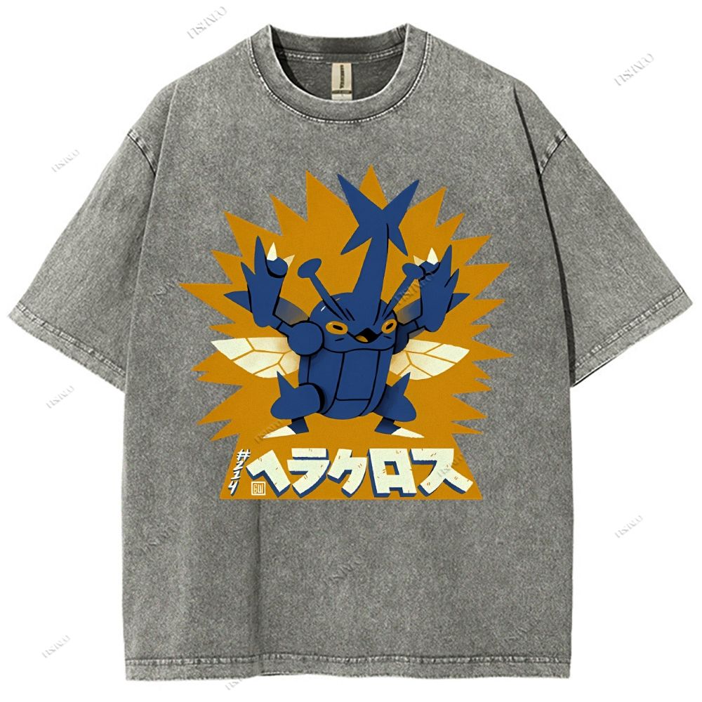 Unisex Cartoon Monster Printed Washed Tee