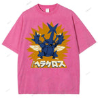 Unisex Cartoon Monster Printed Washed Tee