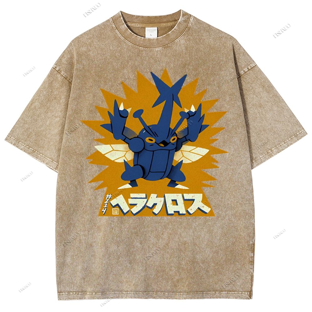 Unisex Cartoon Monster Printed Washed Tee