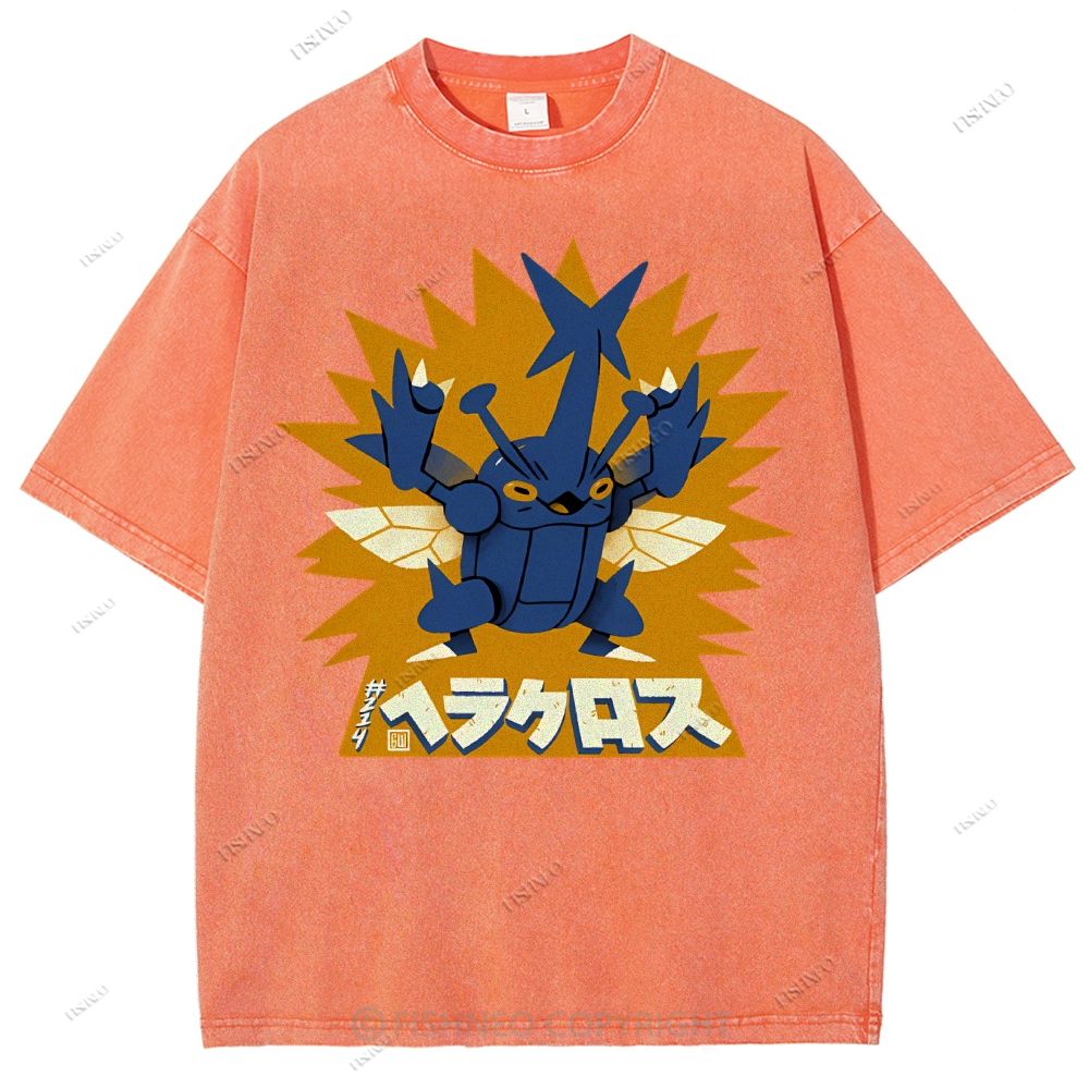 Unisex Cartoon Monster Printed Washed Tee