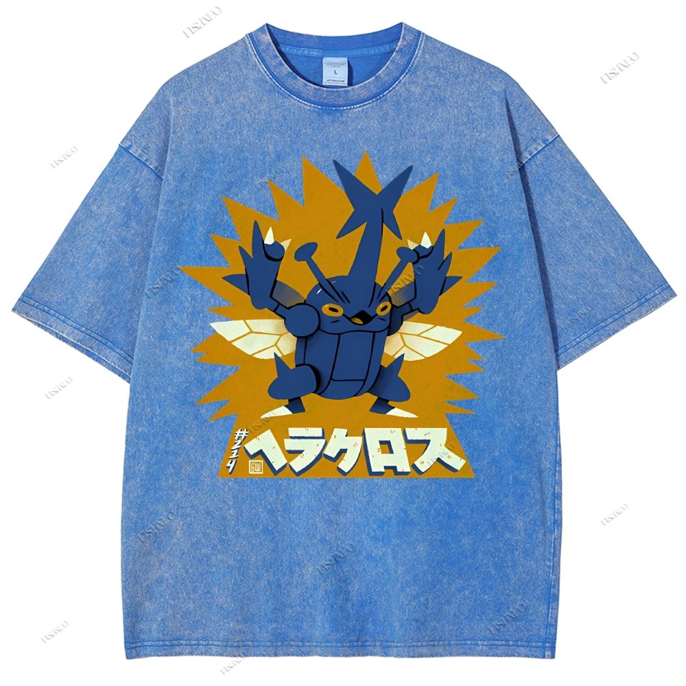Unisex Cartoon Monster Printed Washed Tee