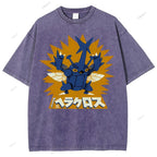 Unisex Cartoon Monster Printed Washed Tee
