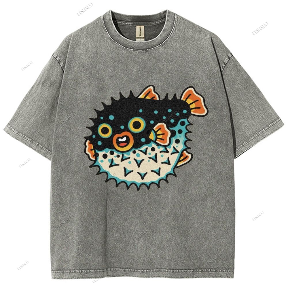 Unisex Vintage Fat Blowfish Printed Washed Tee