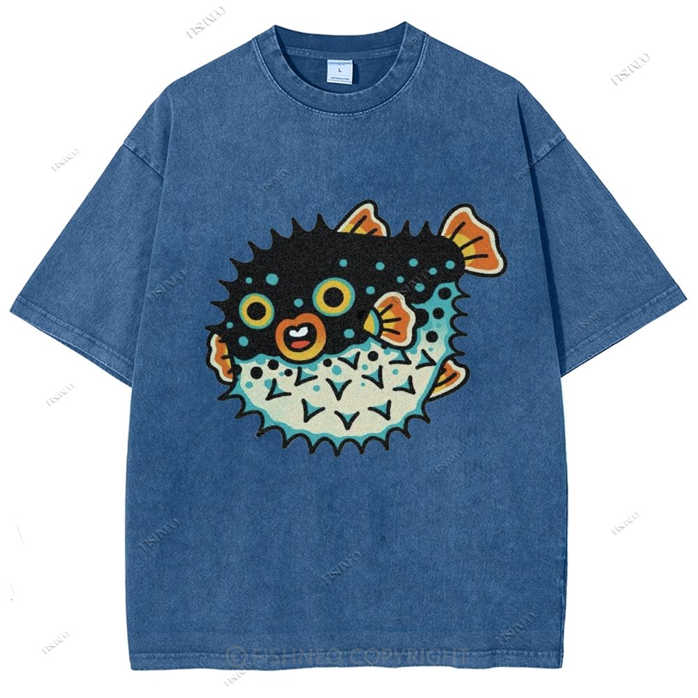 Unisex Vintage Fat Blowfish Printed Washed Tee