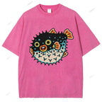 Unisex Vintage Fat Blowfish Printed Washed Tee