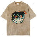 Unisex Vintage Fat Blowfish Printed Washed Tee