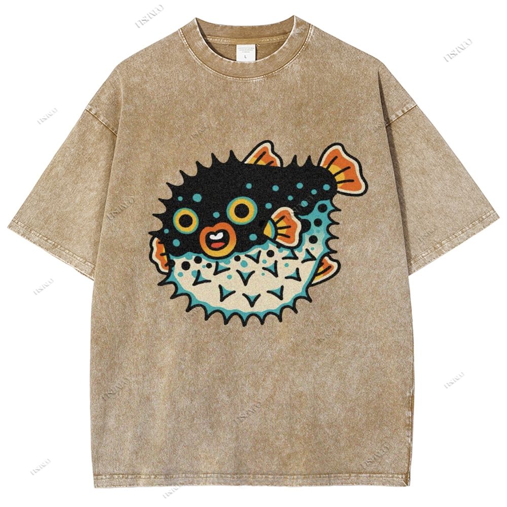 Unisex Vintage Fat Blowfish Printed Washed Tee