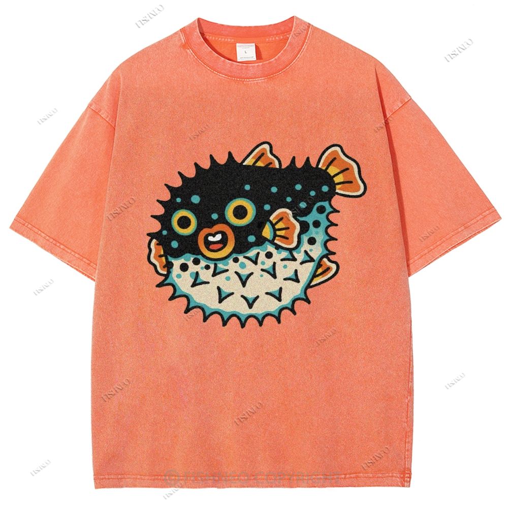 Unisex Vintage Fat Blowfish Printed Washed Tee