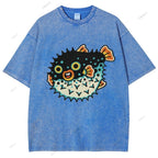 Unisex Vintage Fat Blowfish Printed Washed Tee