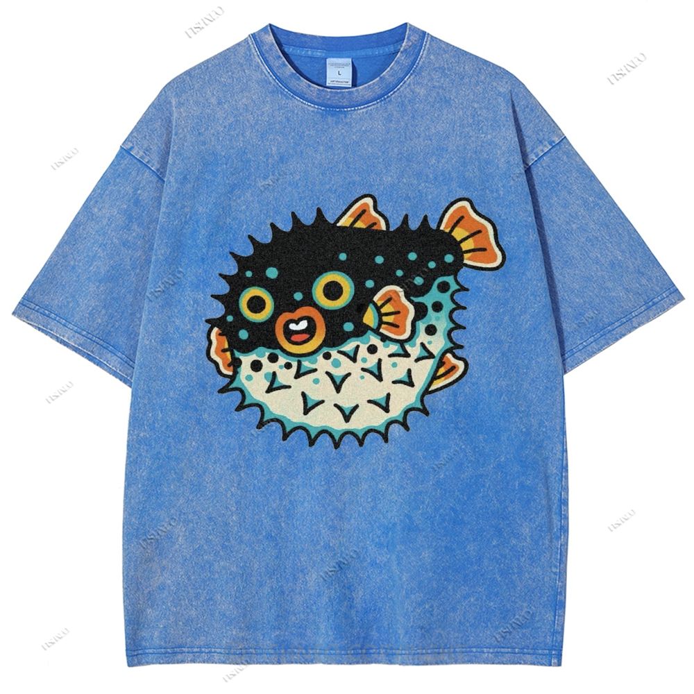 Unisex Vintage Fat Blowfish Printed Washed Tee
