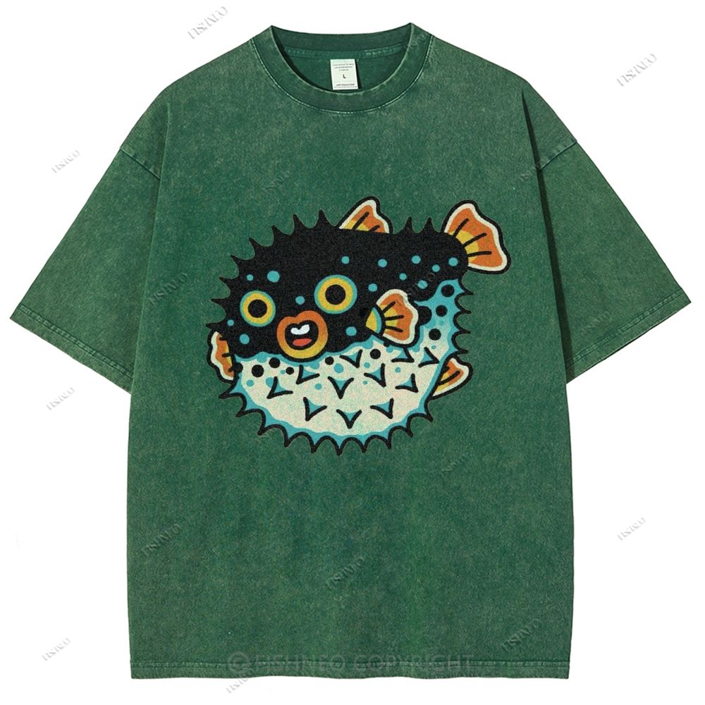 Unisex Vintage Fat Blowfish Printed Washed Tee