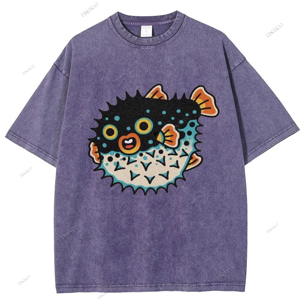 Unisex Vintage Fat Blowfish Printed Washed Tee