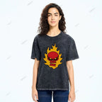 Unisex Vintage Red Skull Printed Washed Tee