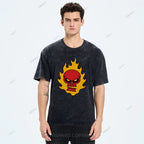 Unisex Vintage Red Skull Printed Washed Tee