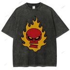 Unisex Vintage Red Skull Printed Washed Tee
