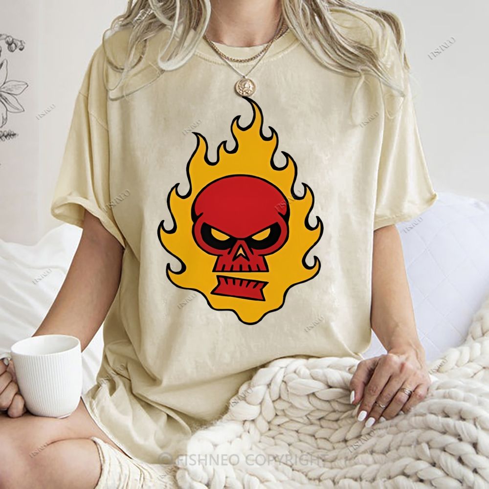 Unisex Vintage Red Skull Printed Washed Tee