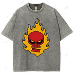 Unisex Vintage Red Skull Printed Washed Tee