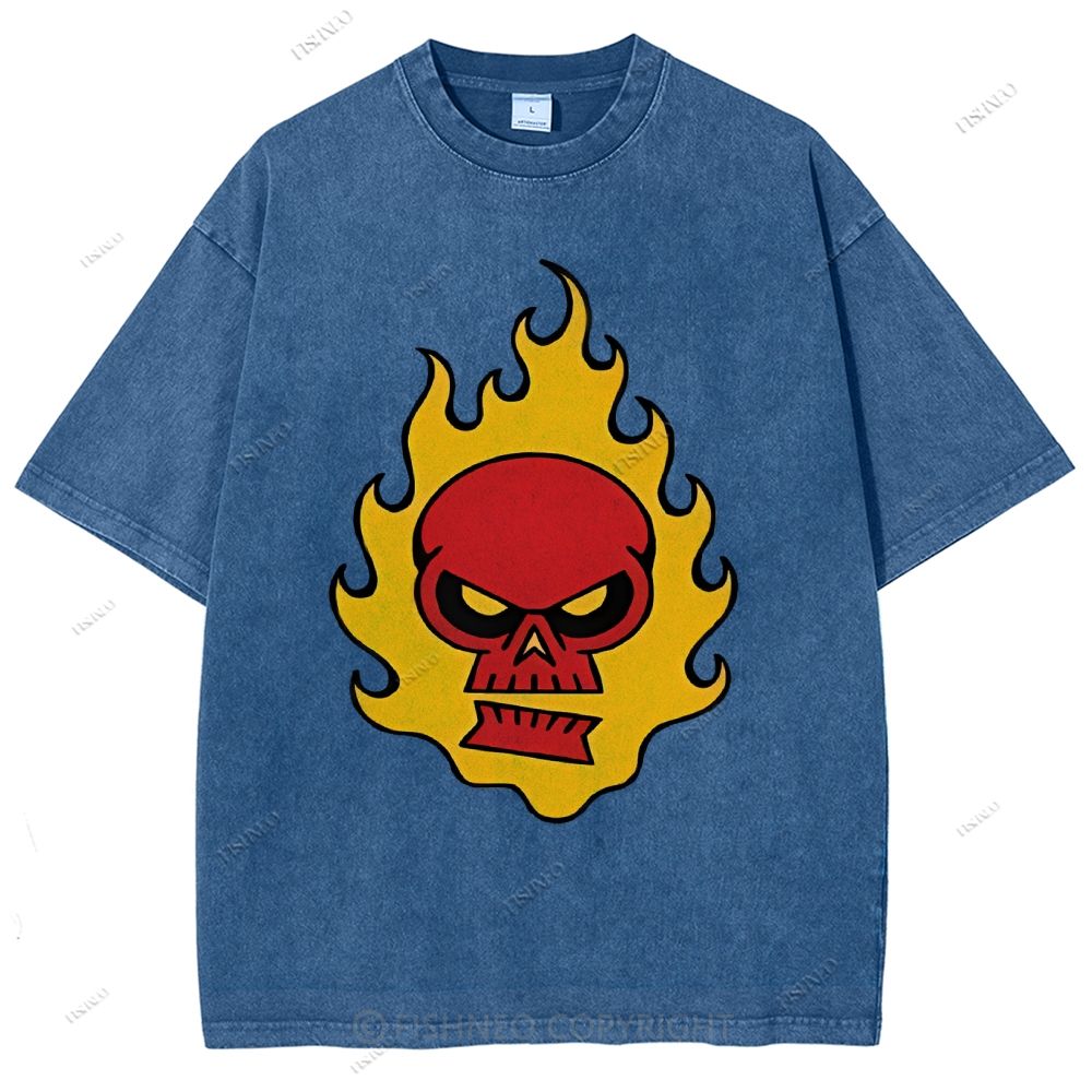 Unisex Vintage Red Skull Printed Washed Tee