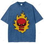 Unisex Vintage Red Skull Printed Washed Tee
