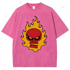 Unisex Vintage Red Skull Printed Washed Tee