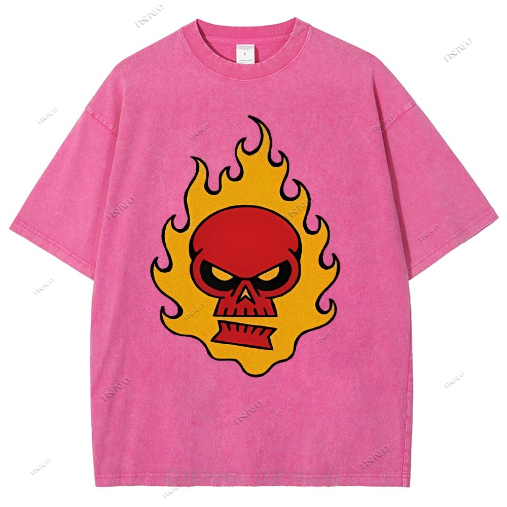 Unisex Vintage Red Skull Printed Washed Tee