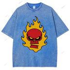 Unisex Vintage Red Skull Printed Washed Tee