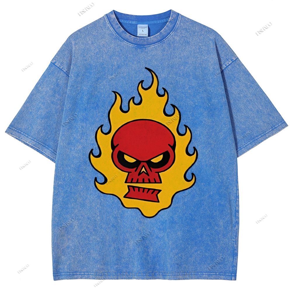 Unisex Vintage Red Skull Printed Washed Tee