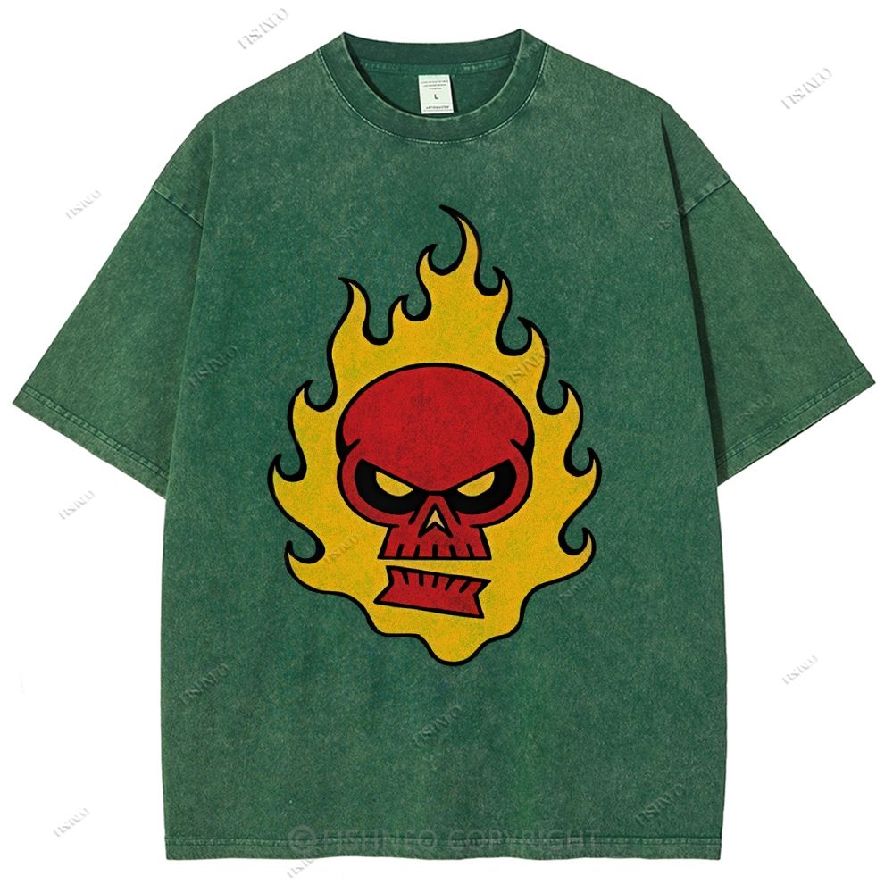 Unisex Vintage Red Skull Printed Washed Tee